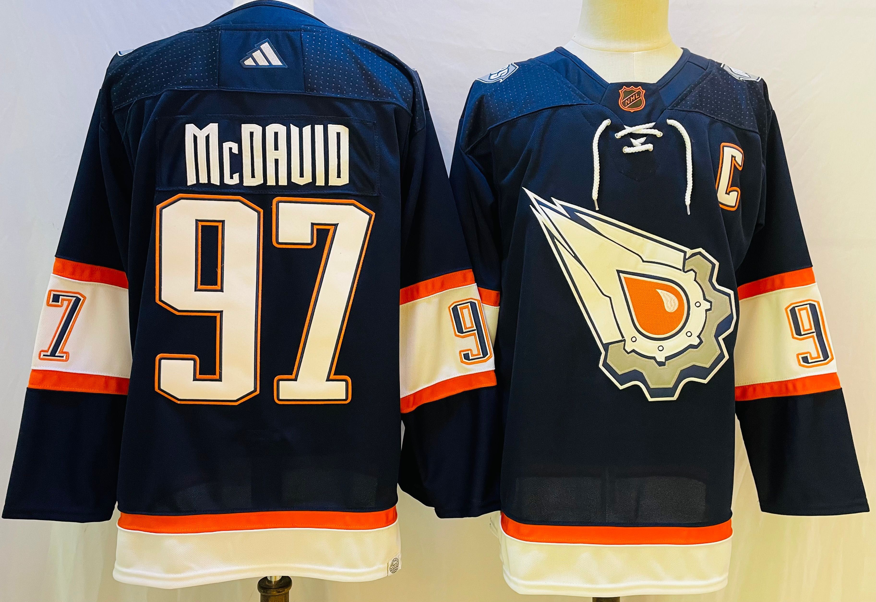 Men Edmonton Oilers 97 Mcdavid Blue orange Throwback 2022 Adidas NHL Jersey